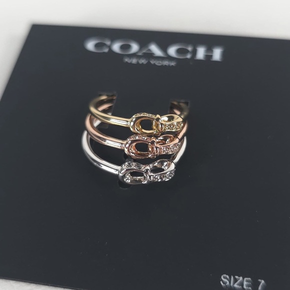 Coach Jewelry - COACH Jewelry Coach Signature “C” Tri-Tone Polished Pave Ring Set Of 3 Size 7